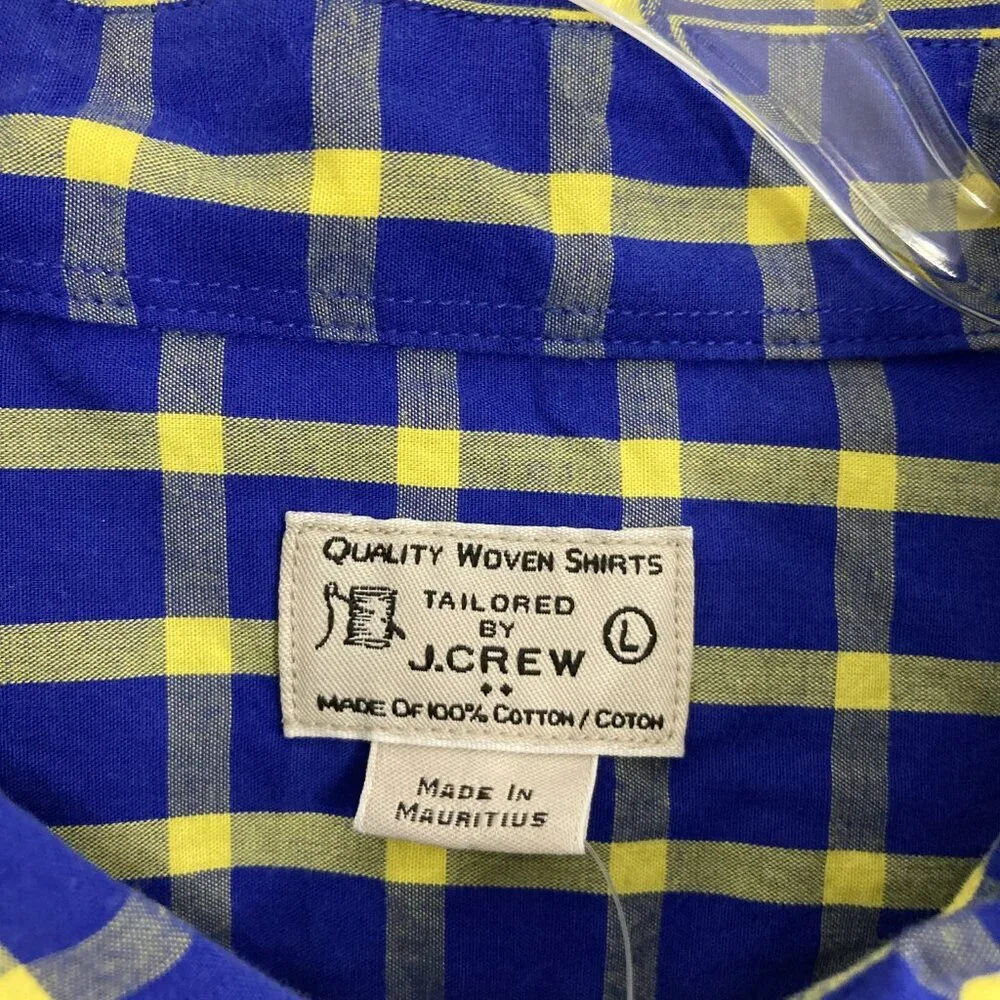 New J.Crew Men's Blue‎ Yellow Plaid Cotton Long Sleeve Button Down Large Office